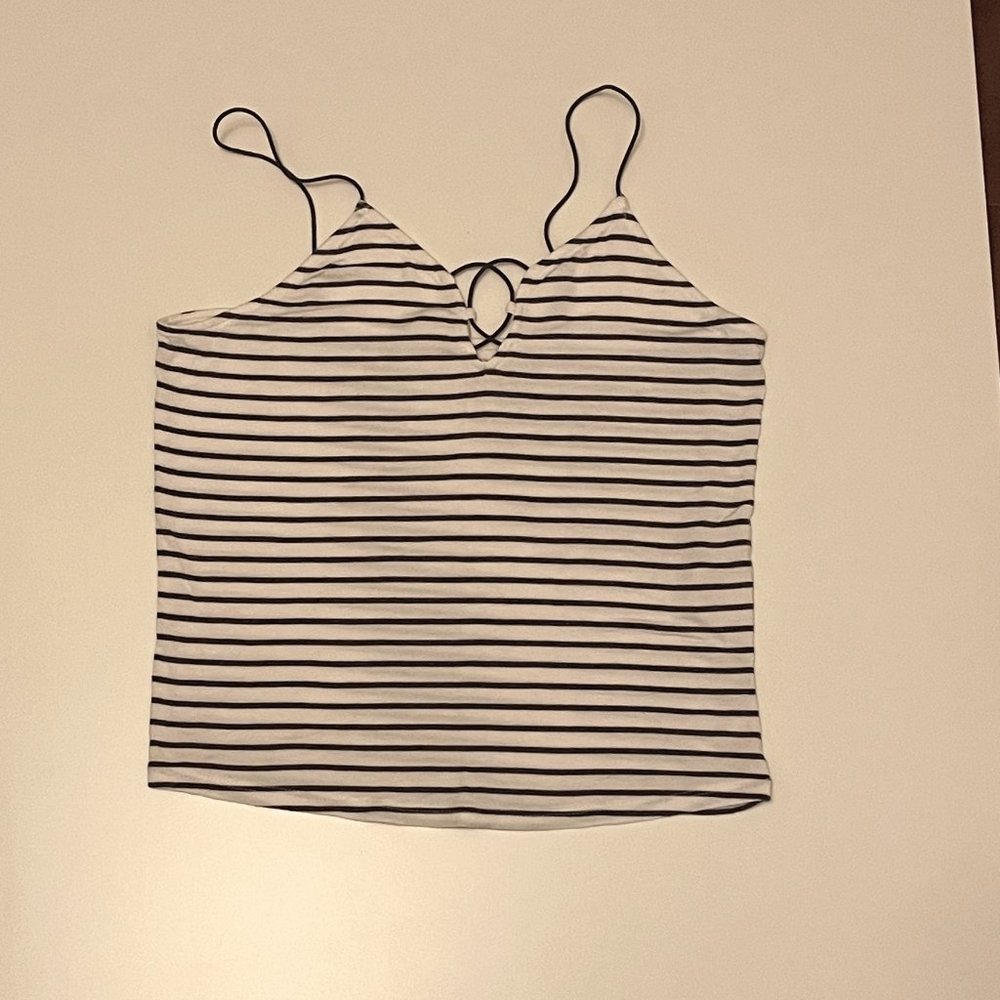 Garage tank with navy stripes